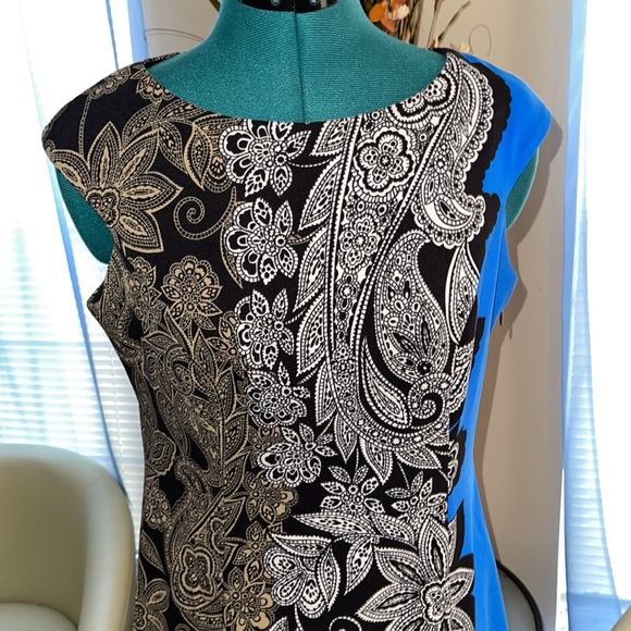 New York & Company | Color Block Damask Print Shift Dress - Picture 3 of 5